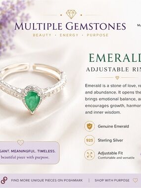 Emerald Adjustable Sterling Silver Ring - Green